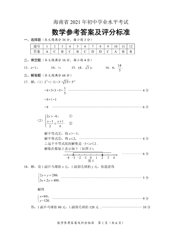 2021三沙中考数学试卷及答案解析,三沙2021中考数学真题及答案5